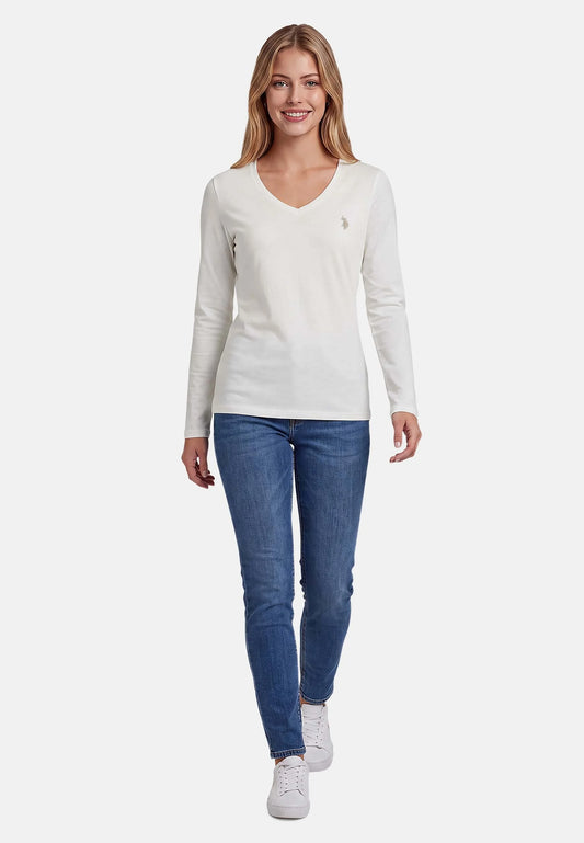 U.S POLO ASSN WOMAN LONG-SLEEVED COTTON V-NECK T-SHIRT
