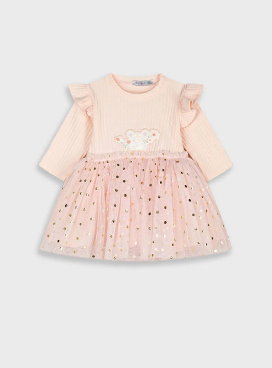 BABY ENERGINO RIB TULLE DRESS