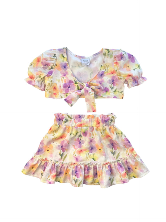SWEET BABY LILAC PRINTED TIE-FRONT SKIRT AND TOP SET