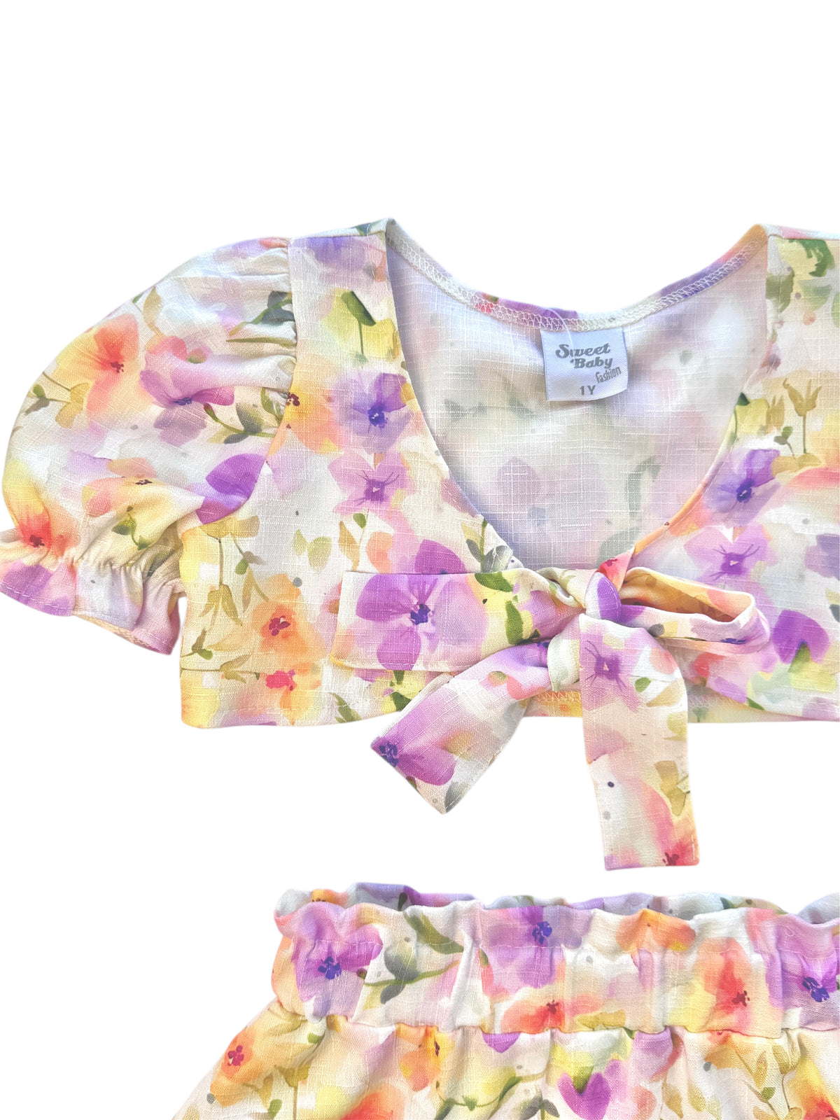 SWEET BABY LILAC PRINTED TIE-FRONT SKIRT AND TOP SET