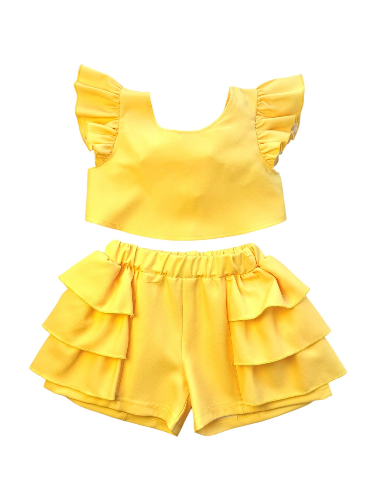 SWEET BABY SET OF SOLID-COLORED SHORTS WITH RUFFLES & BLOUSE WITH TIES