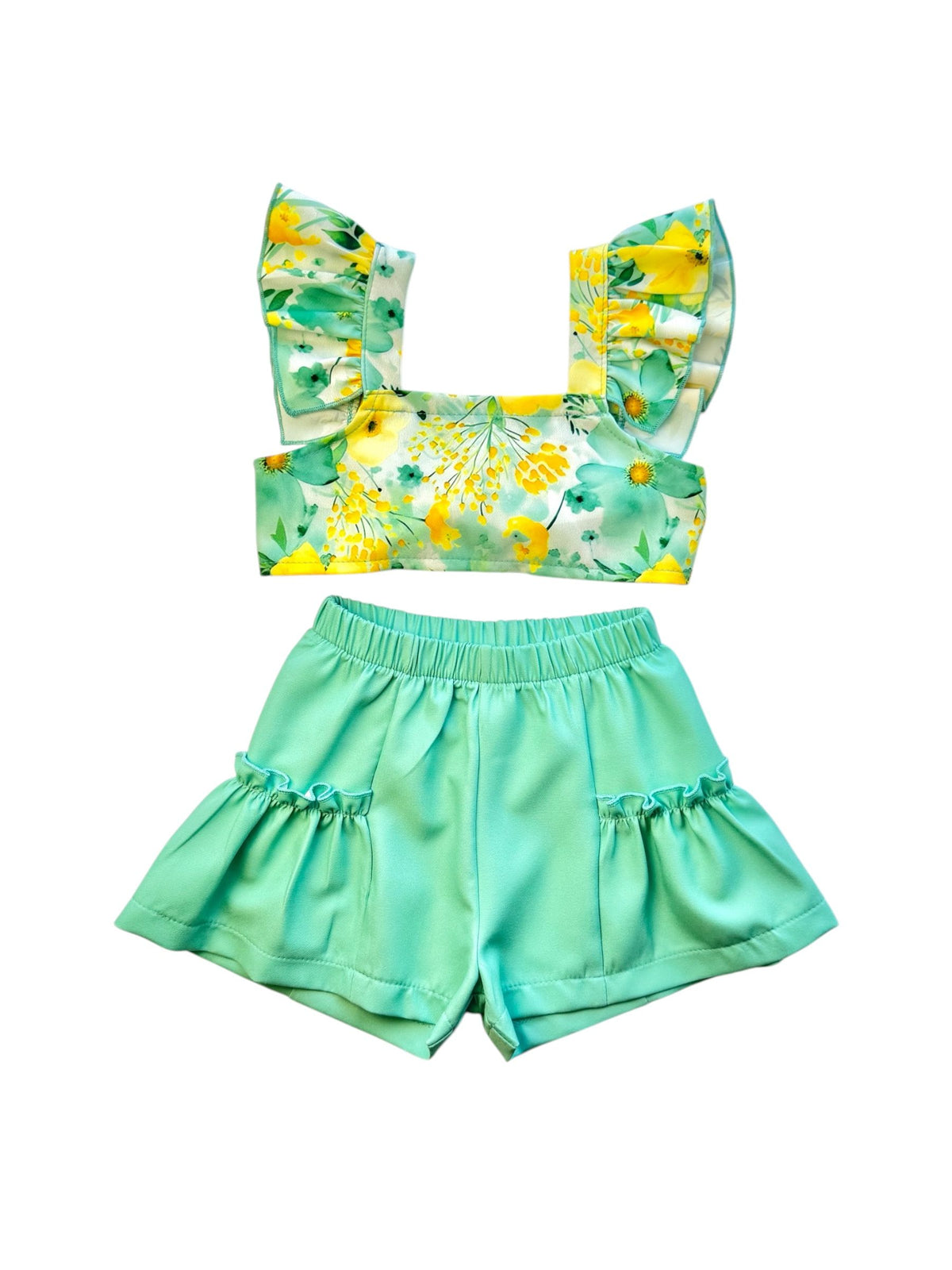 SWEET BABY SET OF SOLID-COLORED SHORTS AND PRINTED TOP