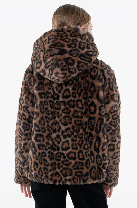 GUESS JEANS HOODED FAUX FUR JACKET