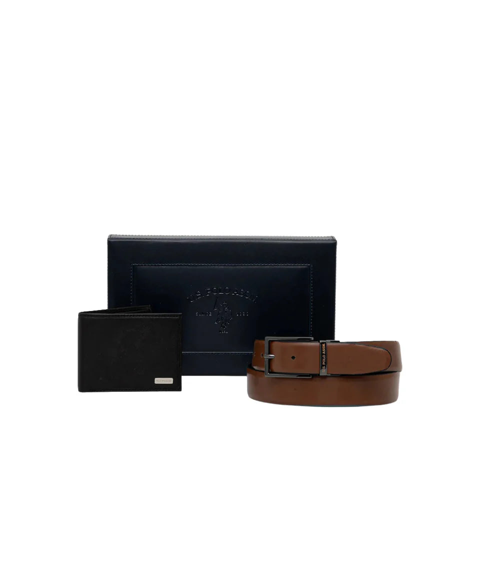U.S POLO ASSN LAWRENCE SET LEATHER WALLET7BELT SET
