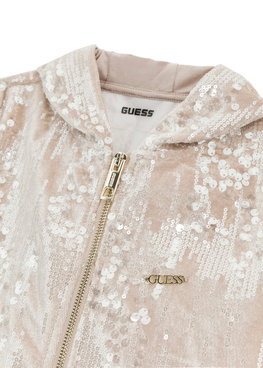 GUESS JEANS ALLOVER SEQUINS HOODED ZIP FOOTER