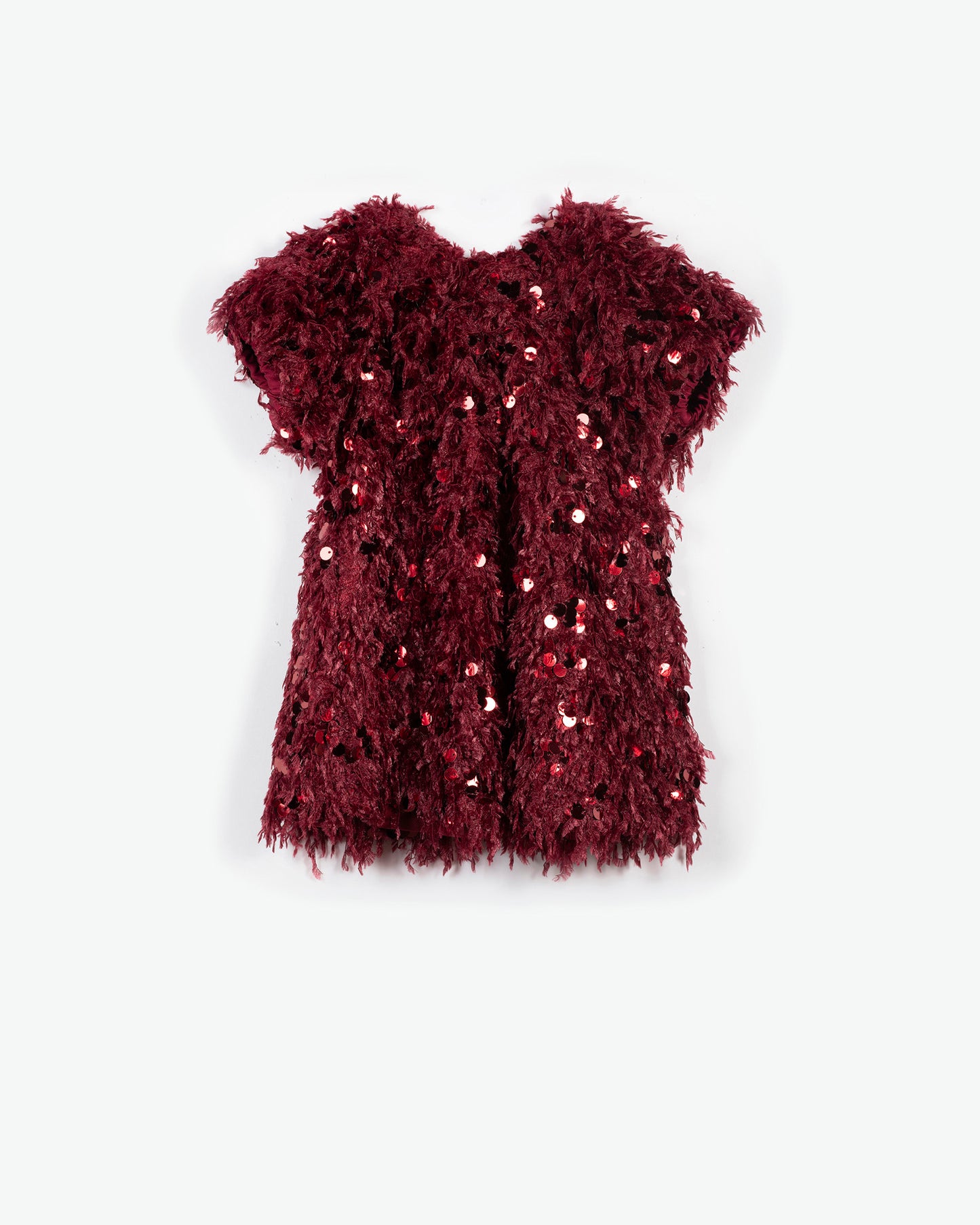 YELL-OH! BURGUNDY DRESS WITH FEATHERS & SEQUINS