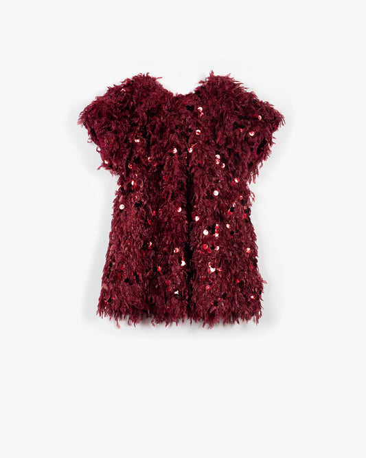 YELL-OH! BURGUNDY DRESS WITH FEATHERS & SEQUINS