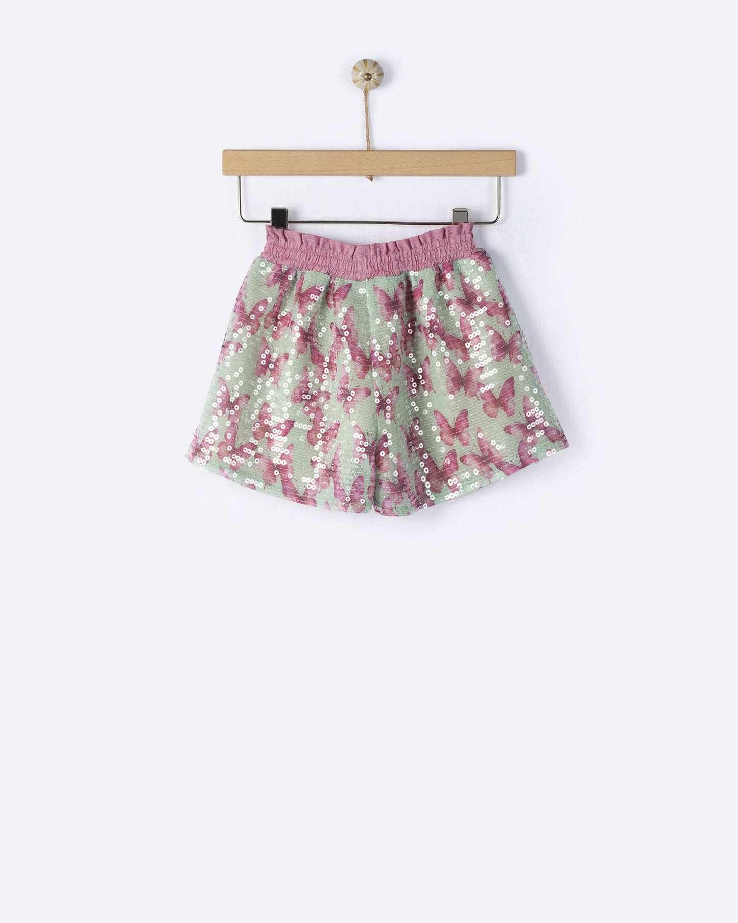 YELL-OH AVRA MINI SEQUIN FLUTTER BERMUDA SHORTS AQUA MIX