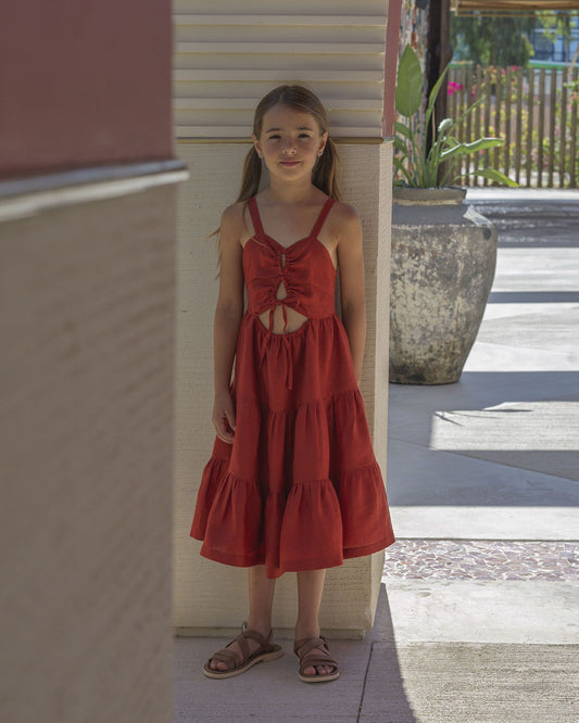 YELL-OH GAIA LINEN DRESS THIRA RED