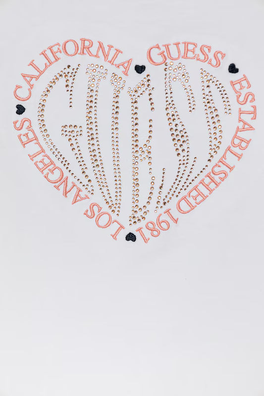 GUESS GIRL LS T SHIRT WITH HEART EMBROIDERY