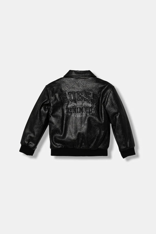 GUESS KIDS PU LEATHER BACK EMBROIDERED JACKET