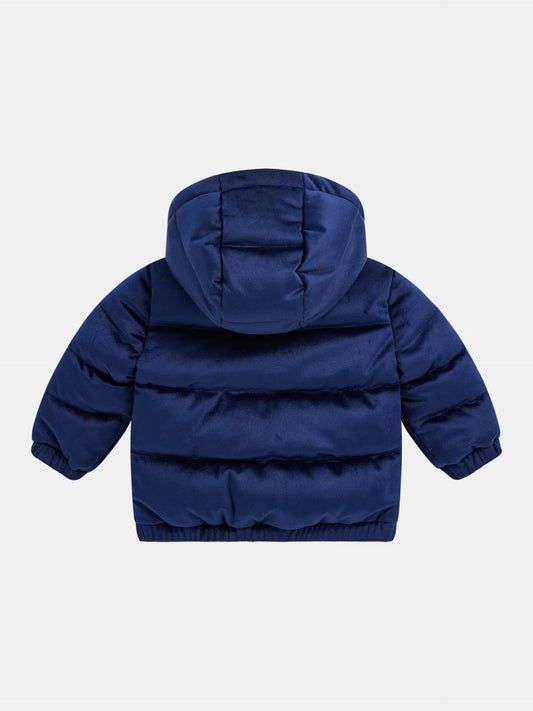 GUESS JEANS HOODED VELVET PUFFER JACKET