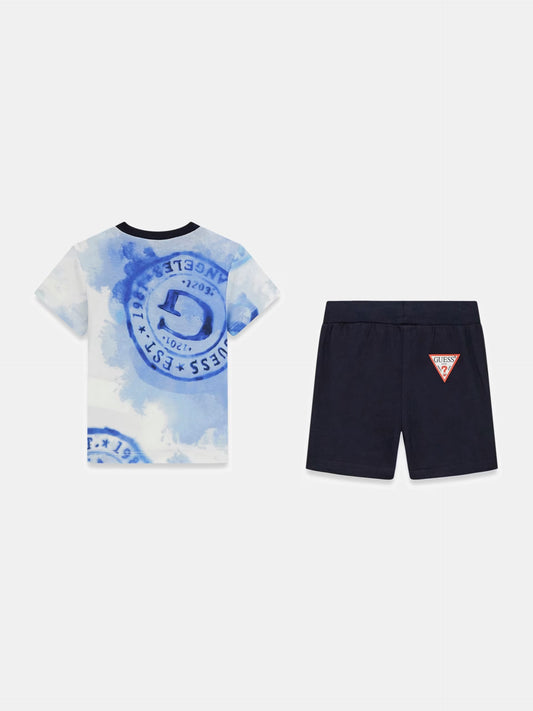 GUESS KIDS TRIANGLE LOGO T SHIRT & JERSEY SHORTS