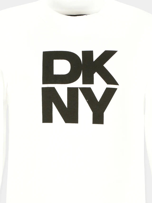 DKNY T SHIRT WITH EMBROIDERED BLACK LOGO