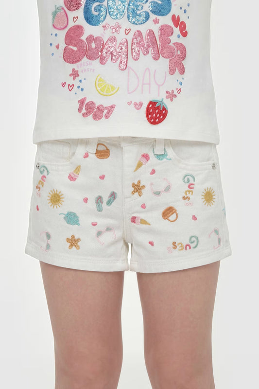 GUESS KIDS RIGID BULL DENIM EMBROIDERY SHORT
