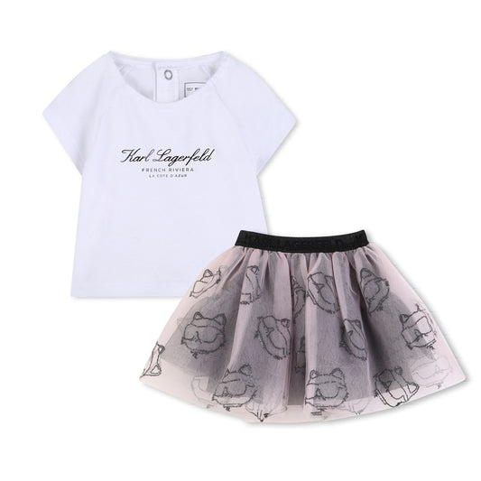 KARL LAGERFELD WHITE & PINK TULLE CHOUPETTE SKIRT SET