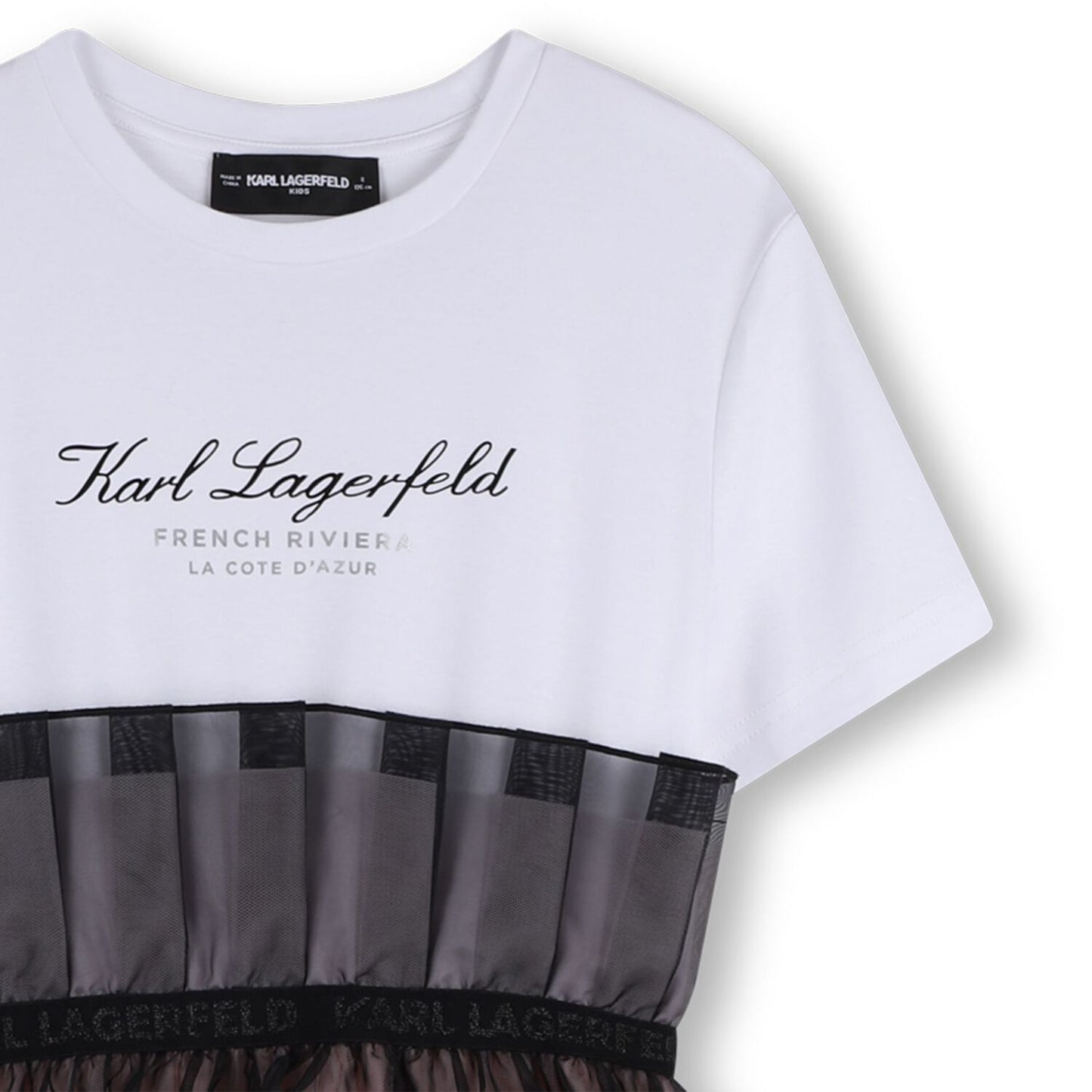 KARL LAGERFELD GIRLS WHITE & BLACK ORGANZA DRESS