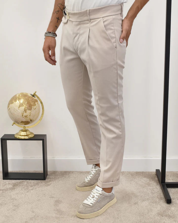 GIANNI LUPO HIGH-WAISTED TROUSERS WITH PLEATS AND FIXED HEM