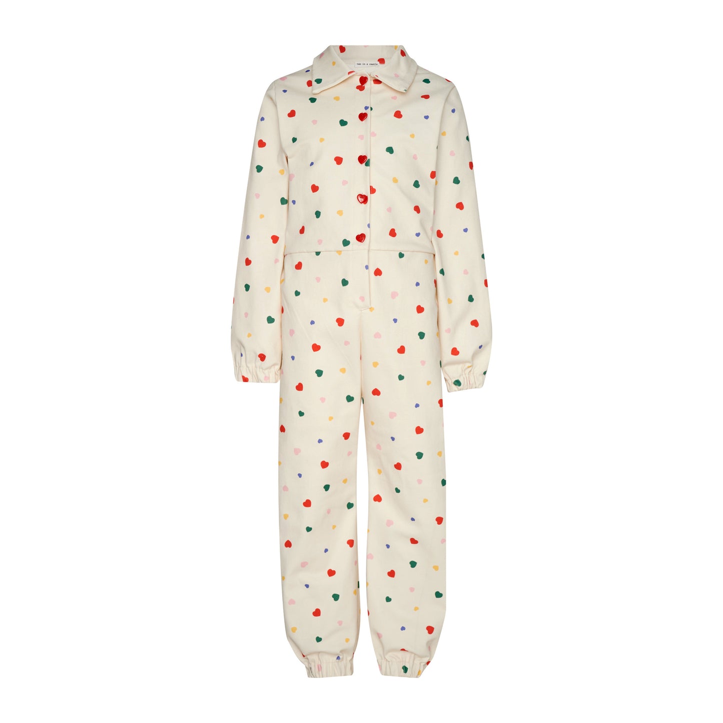 TWO IN A CASTLE HEARTS ALLOVER JUMPSUIT