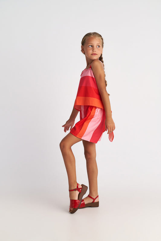 TWO IN A CASTLE SCARLET STRIPED SET WITH BACKLESS TOP & SHORTS