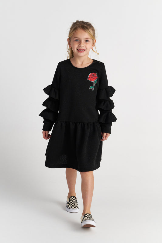 TWO IN A CASTLE SPARKLY ROSE RUFFLE SLEEVE DRESS