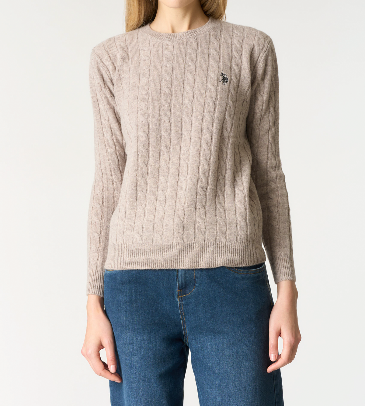 U.S POLO ASSN WOMAN CREW NECK WOOL CABLE KNIT SWEATER