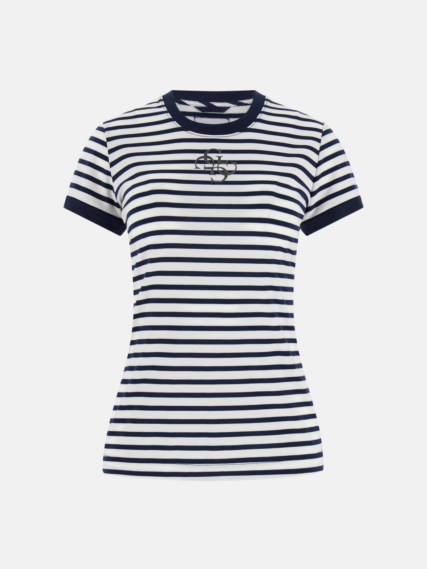 GUESS WOMAN STRIPED MINI 4G LOGO T SHIRT
