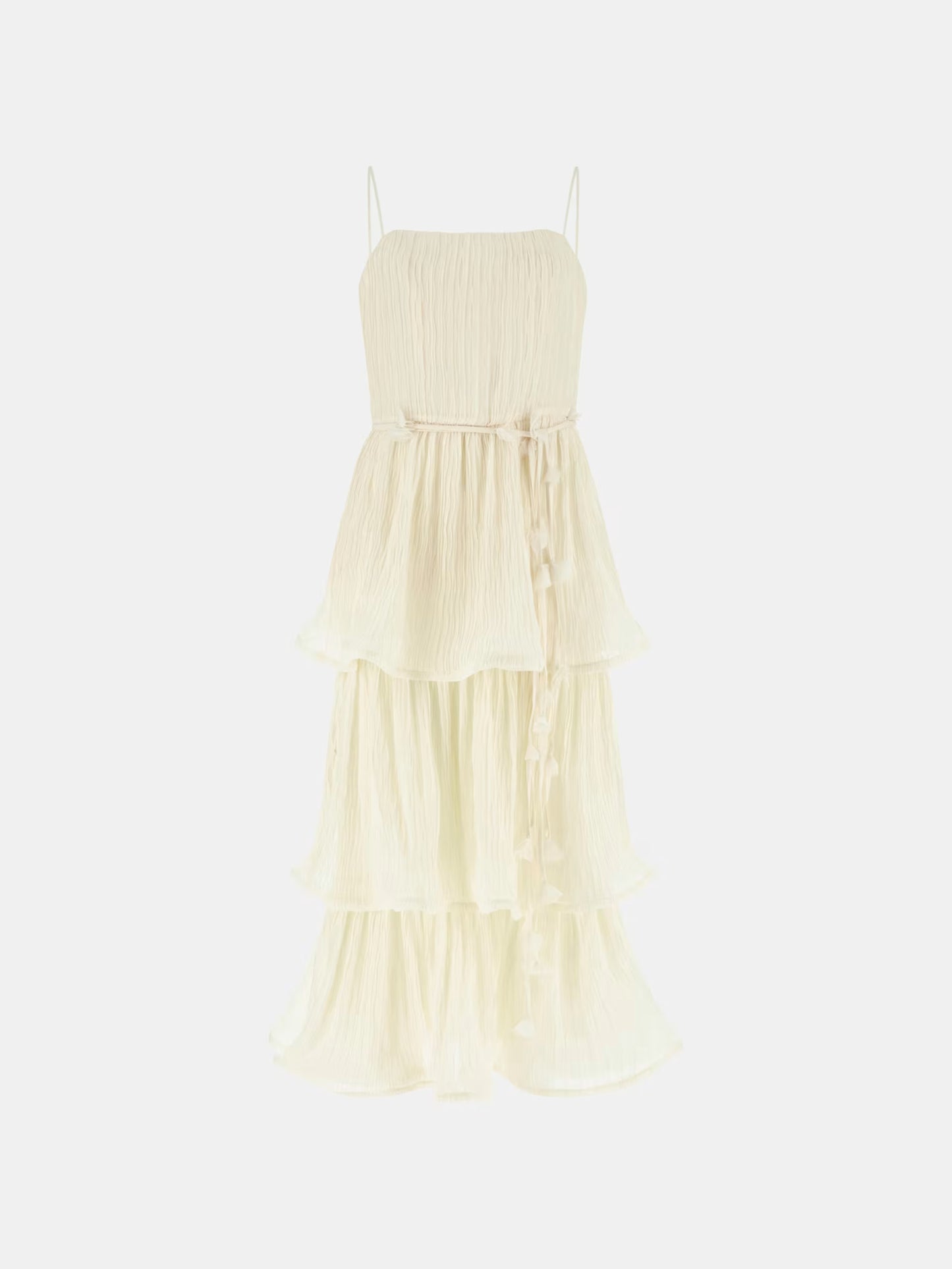 GUESS WOMAN ALESSIA CHIFFON FLOUNCED MIDI DRESS