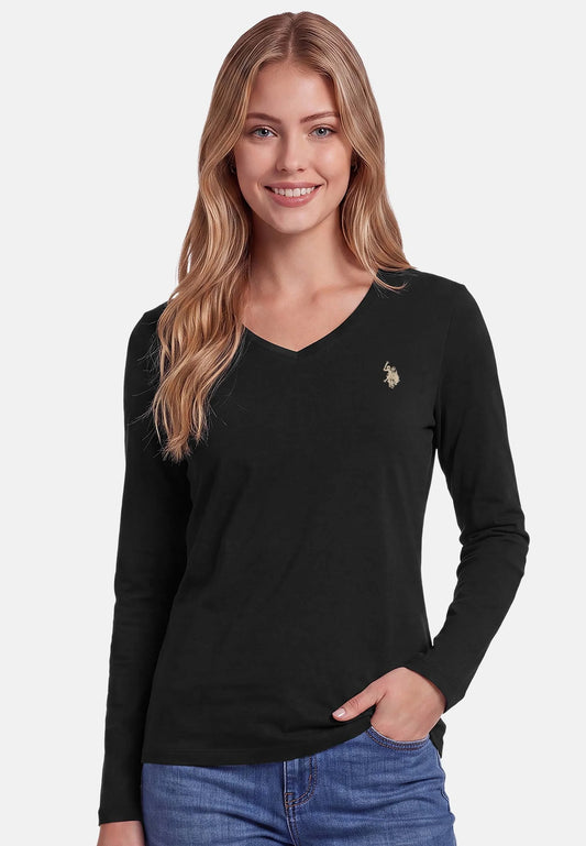 U.S POLO ASSN WOMAN LONG-SLEEVED COTTON V-NECK T-SHIRT