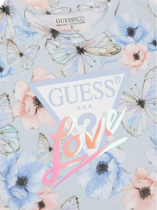 GUESS KIDS BUTTERFLY LOVE TRIANGLE MIDI T SHIRT