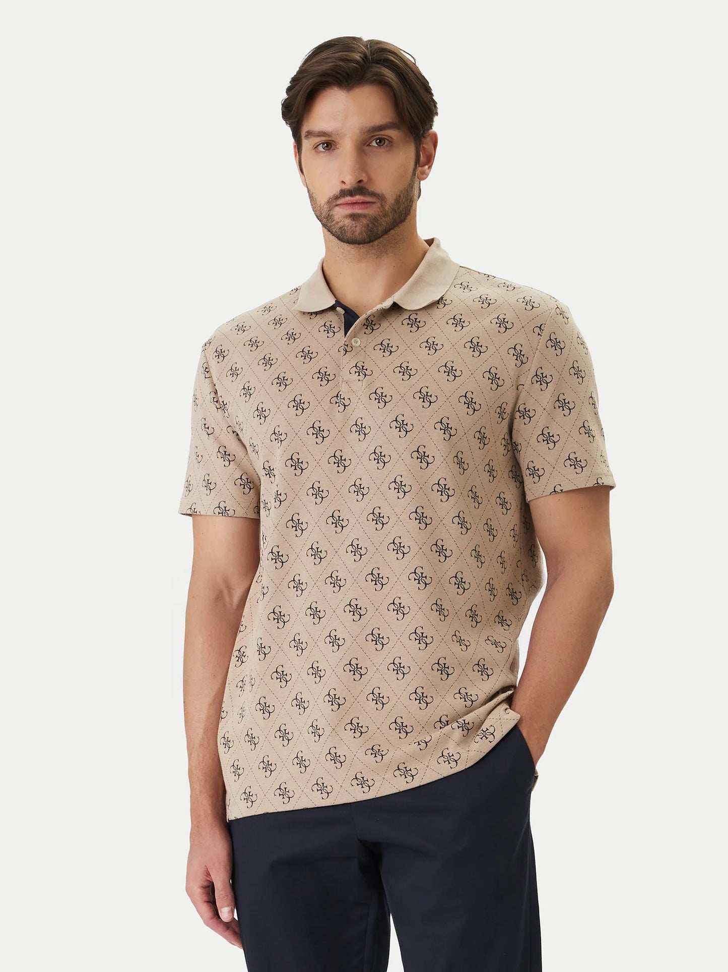 GUESS MAN JACQUARD 4G LOGO KNIT POLO T SHIRT