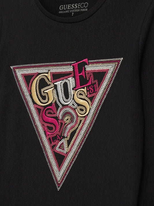 GUESS KIDS TRIANGLE SEQUINS LOGO LS T SHIRT