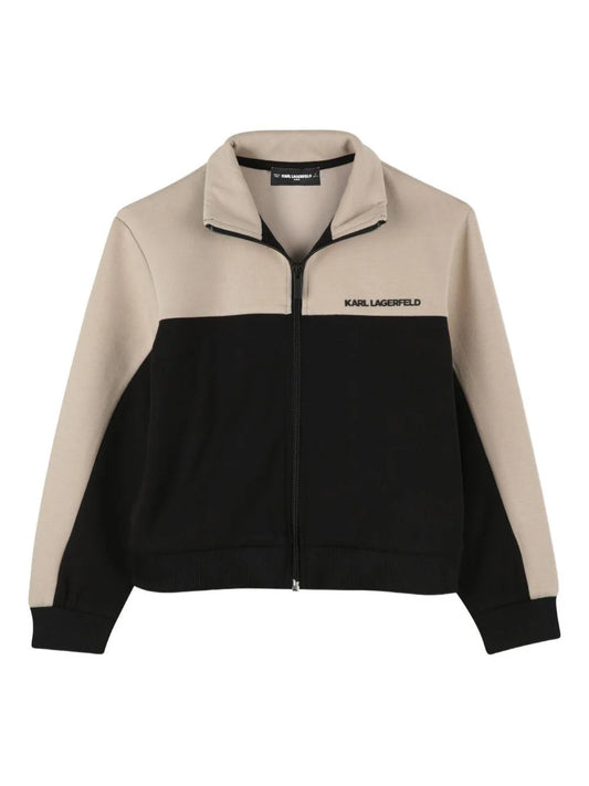 KARL LAGERFELD KIDS COLOR BLOCK CARDIGAN WITH ZIP