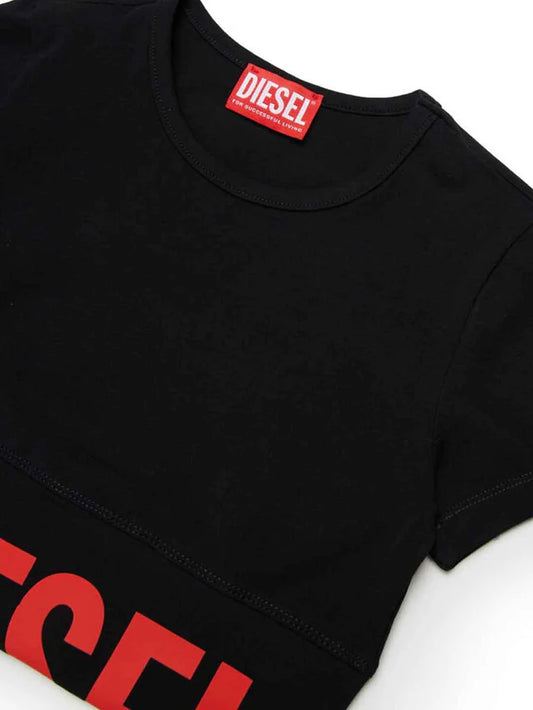 DIESEL KIDS TCEFY BLACK T-SHIRT WITH RED LOGO