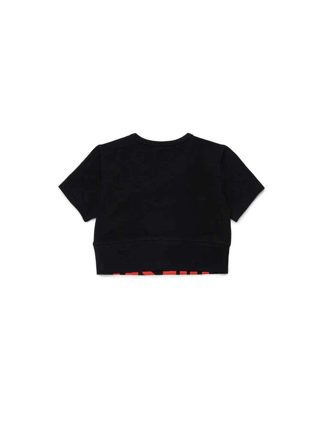 DIESEL KIDS TCEFY BLACK T-SHIRT WITH RED LOGO