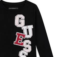 GUESS KIDS SEQUINS LOGO LS T SHIRT