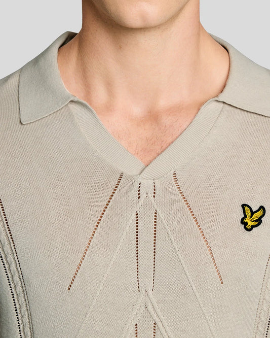 LYLE & SCOTT OPEN COLLAR ARGYLE KNITTED POLO SHIRT