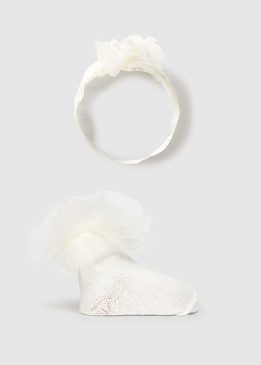 MAYORAL NEWBORN HEADBAND AND SOCKS SET