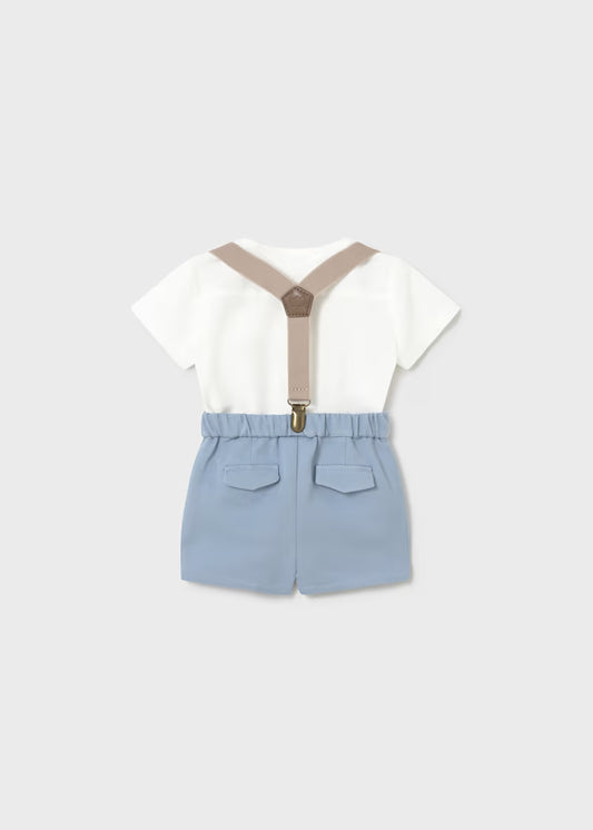 MAYORAL NEWBORN SET SHORTS WITH SUSPENDERS AND SHIRT