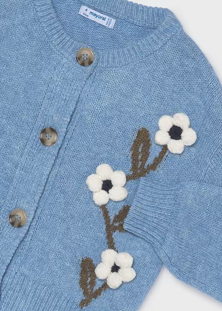 MAYORAL KIDS KNITTED FLOWERS APPLIQUE CARDIGAN