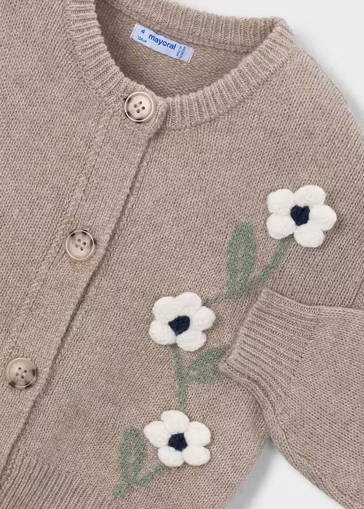 MAYORAL KIDS KNITTED FLOWERS APPLIQUE CARDIGAN