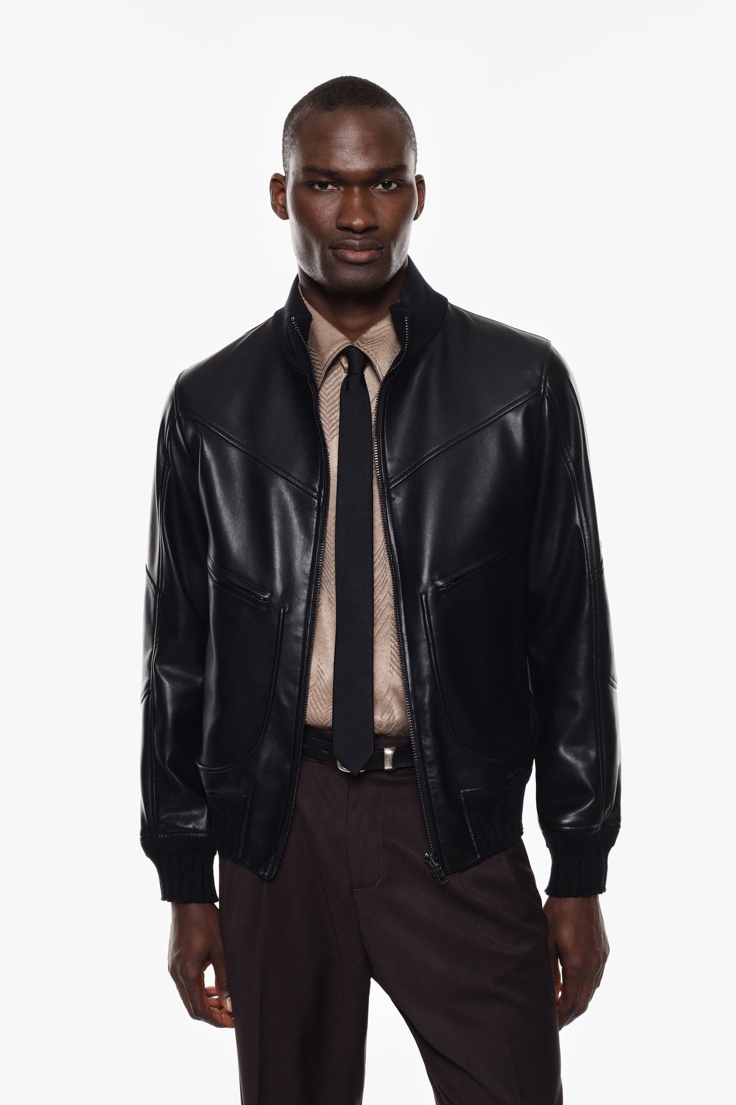 IMPERIAL FASHION LEATHER JACKET WITH FRONT ZIP CLOSURE