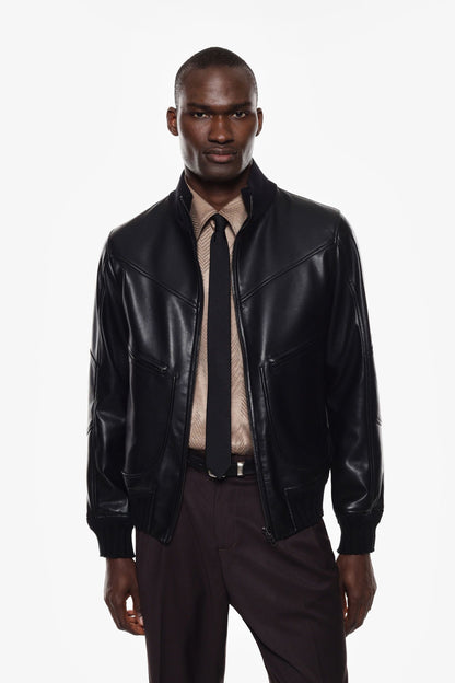 IMPERIAL FASHION LEATHER JACKET WITH FRONT ZIP CLOSURE