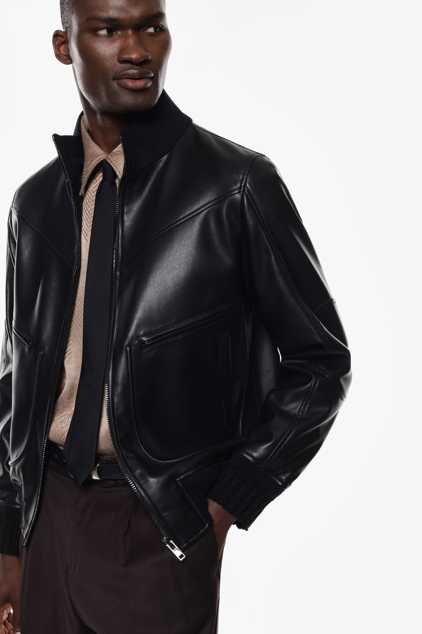 IMPERIAL FASHION LEATHER JACKET WITH FRONT ZIP CLOSURE