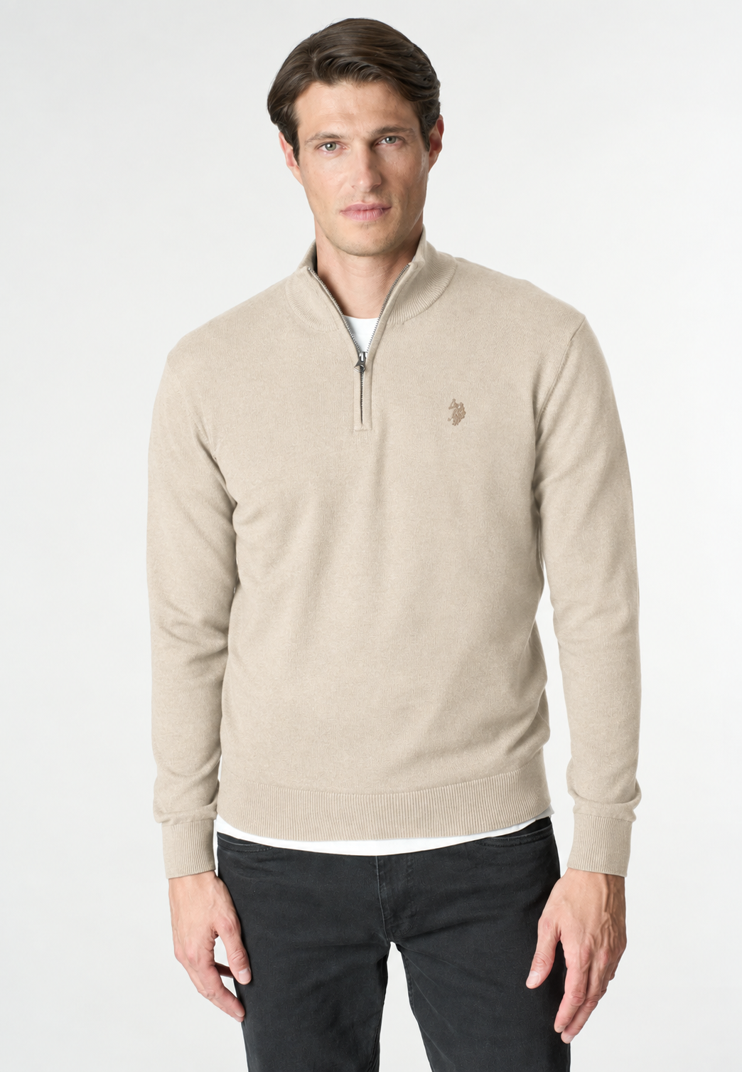 U.S POLO ASSN HALF-ZIP SWEATER IN COTTON & CASHMERE BLEND