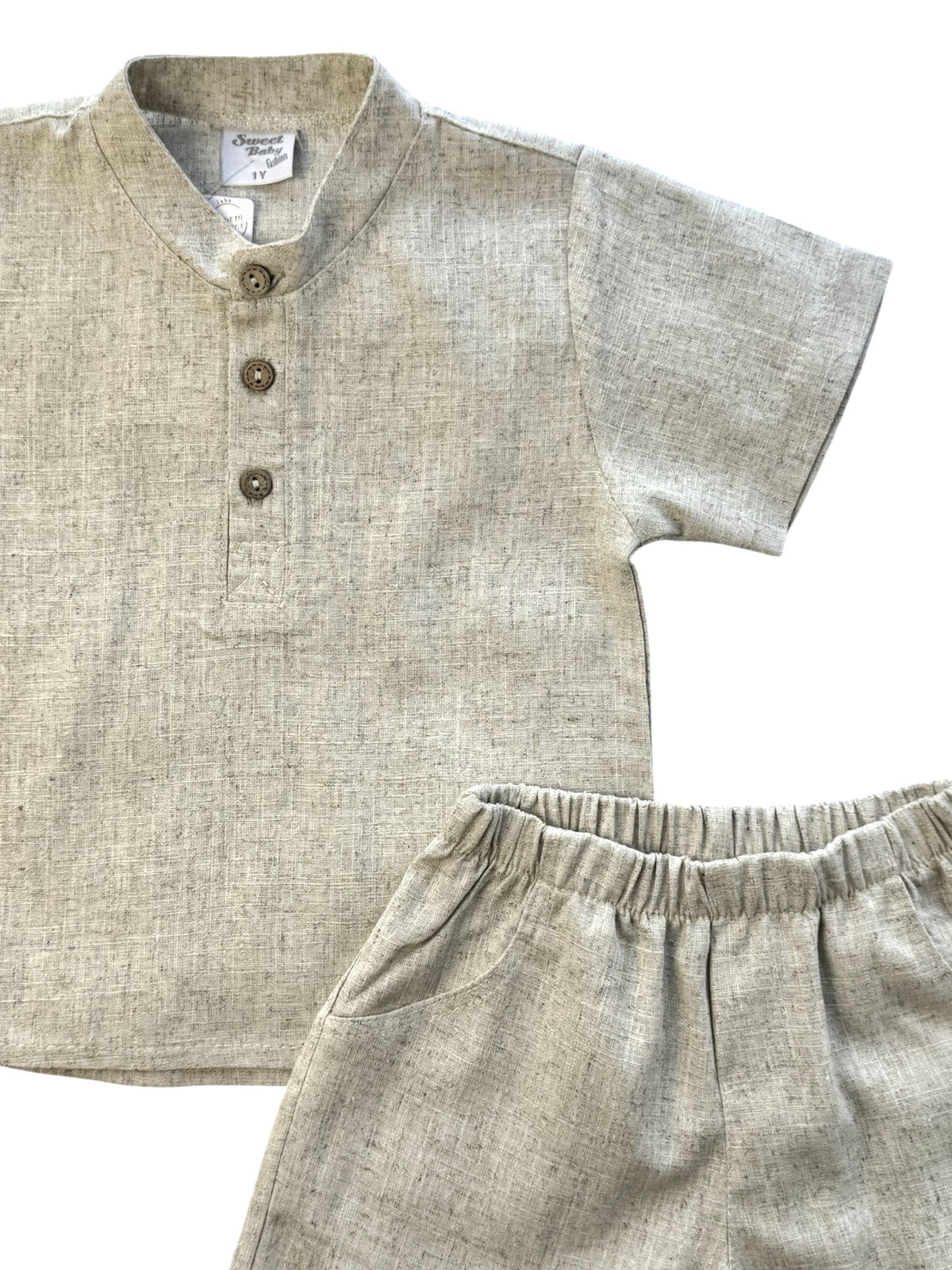 SWEET BABY LINEN SET WITH T-SHIRT AND SHORTS