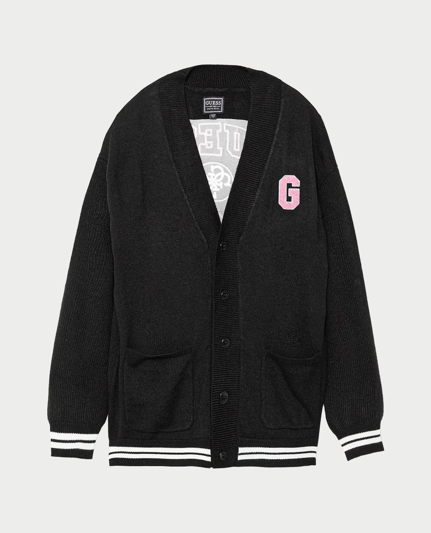 GUESS BACK EMBROIDERED KNITTED CARDIGAN