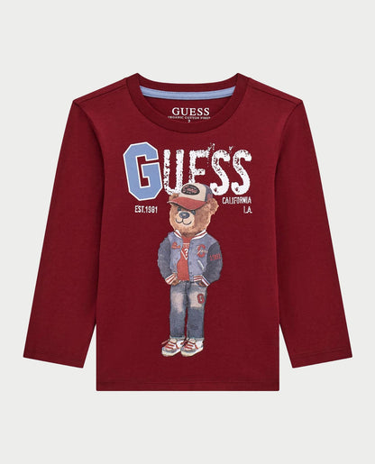 GUESS LS BEAR EMBROIDERY T SHIRT