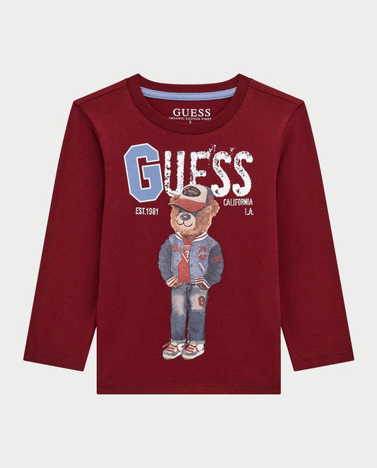 GUESS LS BEAR EMBROIDERY T SHIRT