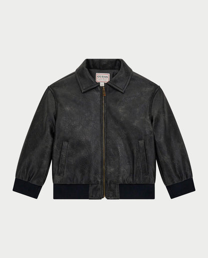 GUESS KIDS PU LEATHER BACK EMBROIDERED  JACKET